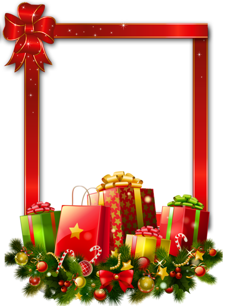 This png image - Red Large Christmas Transparent PNG Photo Frame with Presents, is available for free download