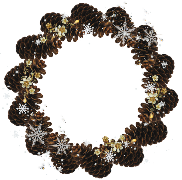 This png image - Round Pine Cone Transparent PNG Christmas Photo Frame with Gold Flowers, is available for free download