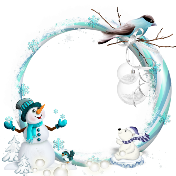 This png image - Round Transparent Blue PNG Christmas Frame with Snowman, is available for free download