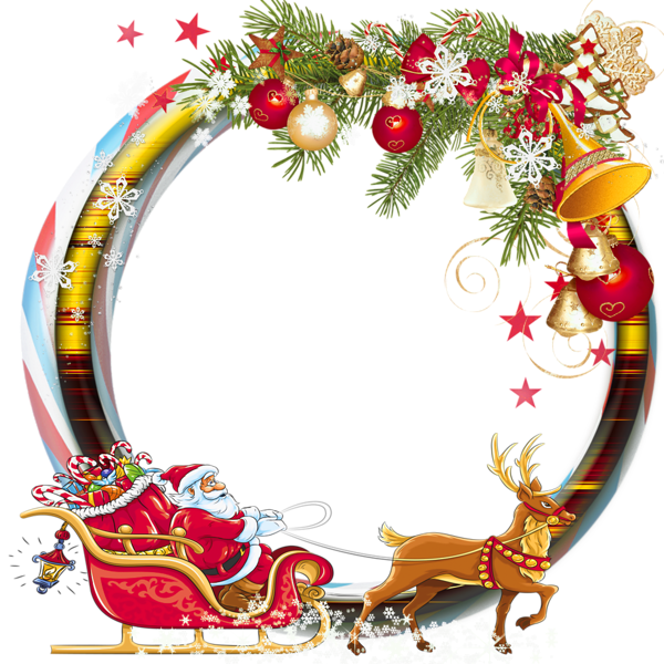 This png image - Round Transparent PNG Christmas Photo Frame with Santa Sleng, is available for free download