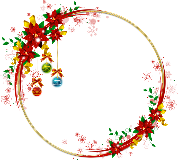 This png image - Round Transparent PNG Gold Christmas Photo Frame with Poinsettia, is available for free download