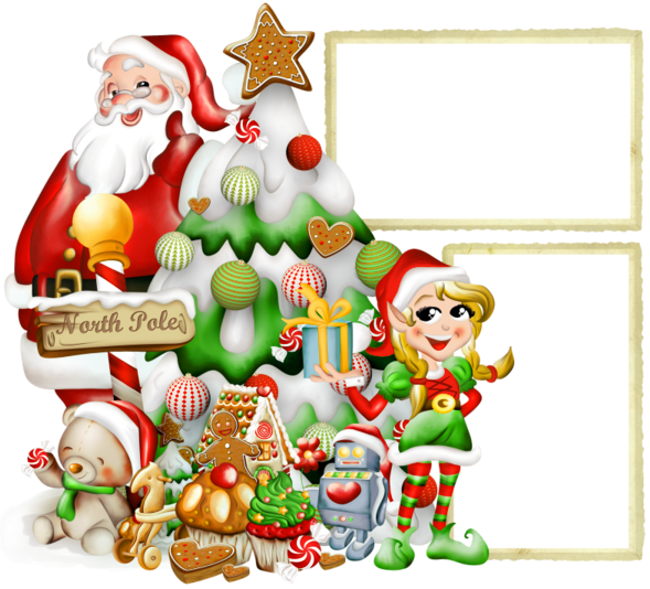 This png image - Transparent Christmas PNG Photo Frame with Elf and Santa Claus, is available for free download