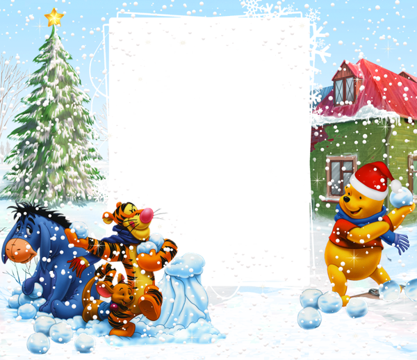 This png image - Winnie the Pooh Winter Holiday PNG Kids Frame, is available for free download