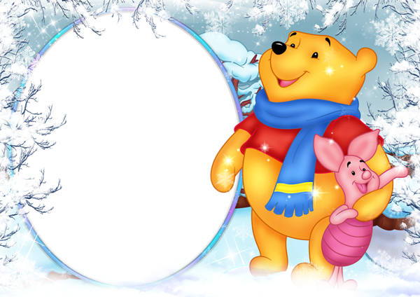 This png image - Winnie the Pooh Winter Holiday PNG Photo Frame, is available for free download