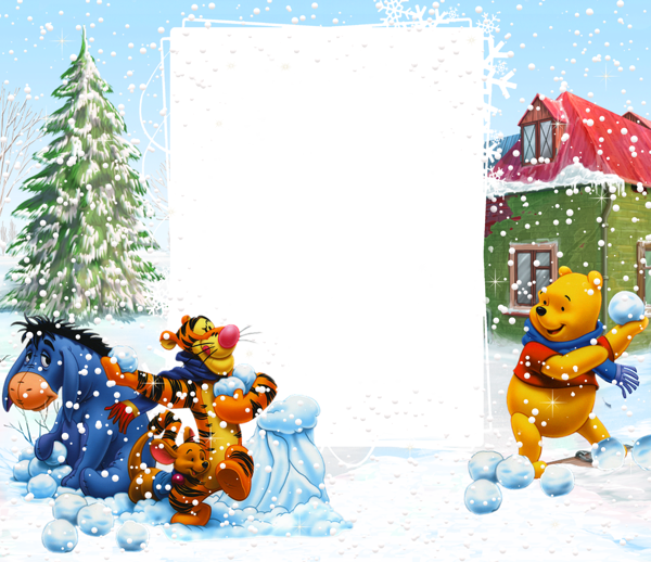 This png image - Winnie the Pooh Winter PNG Kids Frame, is available for free download