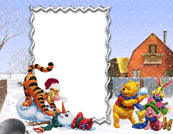This png image - Winnie the Pooh and Friends Winter Holiday PNG Kids Frame, is available for free download
