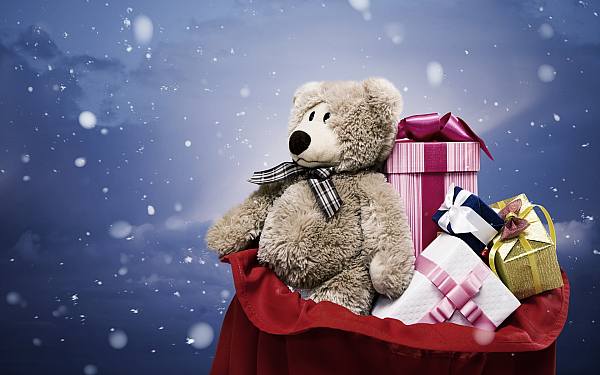 This jpeg image - Christmas Wallpaper With Teddy Bear And Gifts, is available for free download
