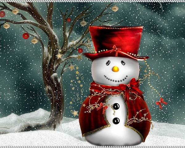 This jpeg image - Christmas Wallpaper with a Snowman, is available for free download