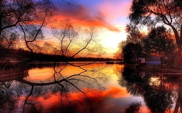 This jpeg image - Beautiful Sunset by the Lake Wallpaper, is available for free download