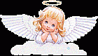 Glowing cute angel on a white cloud