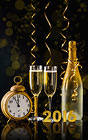 2016 Happy New Year with Champagne and Clock Background