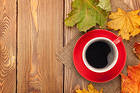 Autumn Background with Leaves and Cup of Coffee