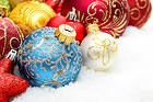 Background with Red Blue and Yellow Christmas Balls