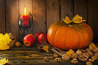 Beautiful Autumn Background with Pumpkin and Candle