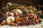 Beautiful Christmas Background with Cones and Nuts