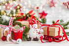 Beautiful Christmas Background with Gifts and Snowman