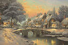 Beautiful Christmas Houses and Bridge Background