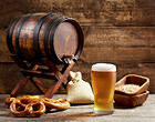 Beer and Wooden Barrel Background Image