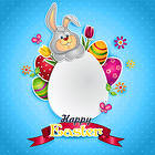 Blue Happy Easter Background with Bunny
