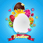 Blue Happy Easter Background with Chiken