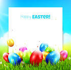 Blue Happy Easter Background with Eggs