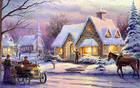 Chrismas City Houses Winter Painting Background