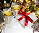 Christmas Background with Champagne Glasses