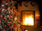 Christmas Background with Fireplace and Tree
