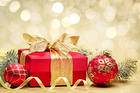 Christmas Background with Red Gift and Ornaments