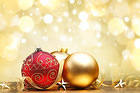 Christmas Background with Red and Gold Ornaments