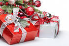 Christmas Background with Red and White Gifts