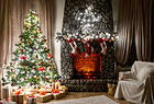 Christmas Background with Tree and Fireplace