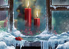 Christmas Ice Night Window Background