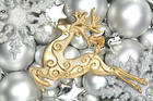 Christmas Silver Background with Golden Deer