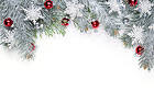 Christmas Snowy Background with Red Ornaments