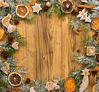 Christmas Wooden Background with Christmas Cookies