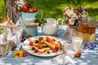 Country Breakfast with Polish Flowers Background