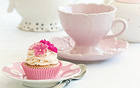 Delicate Background with Pink Cake with Flowers