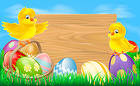 Easter Background with Eggs and Chickens