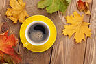 Fall Background with Leaves and Cup of Coffee