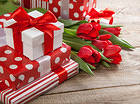 Gift Boxes and Tulips Background
