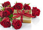 Gold Gift with Red Roses Background