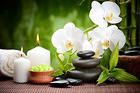 Green Spa Background with White Orchids