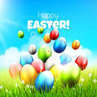 Happy Easter Grass Background with Eggs