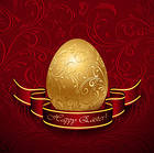Happy Easter with Gold Egg Red Background