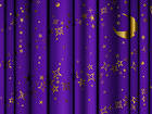 Magical Curtains with Gold Stars and Moon Background