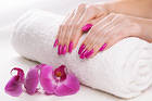 Manicure with Purple Orchids Background