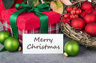Merry Christmas Background with Gift and Ornaments