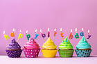 Pink Happy Birthday Background with Cakes