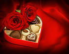 Red Romantic Background with Roses and Chocolates